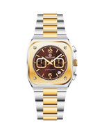 Two-tone silver and gold watch with a brown dial on a white background - branded wrist watches for men in pakistan