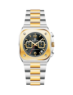Two-tone silver and gold watch with black dial on a white background - branded wrist watches for men in pakistan