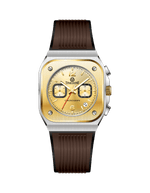 Branded wrist watch for men in pakistan, a gold watch with brown strap on a white background.