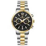 Branded wrist watch for men in pakistan. A silver and gold Monarch Chrono watch with a two-tone stainless steel band and a round dial.