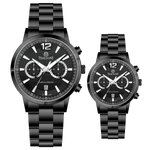 Branded wrist watch for men in pakistan. A pair of black Timzone watches with stainless steel bands and analog displays, one larger and one smaller in size.
