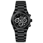 A black stainless steel Timezone chronograph watch with a strap and a case made of the same material. Discover timezone watches: elegant branded wrist watches for men in pakistan.