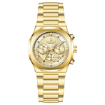 A gold-toned watch with a stainless steel band and a chronograph movement. It features a sophisticated design with a clear dial and a date display. Discover timezone watches: elegant branded wrist watches for men in pakistan