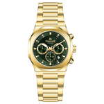 A gold-toned watch with a stainless steel band and a chronograph movement. It features a sophisticated design with a clear dial and a date display. Discover timezone watches: elegant branded wrist watches for men in pakistan