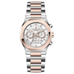 Branded wrist watches for men in pakistan. A Voltamic Timecraft watch with a silver and rose gold stainless steel band and a silver dial.