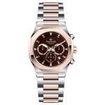 Branded wrist watches for men in pakistan. A Voltamic Timecraft watch with a silver and rose gold stainless steel band and a silver dial.