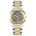 Discover timezone watches: elegant branded wrist watches for men in pakistan. A silver-toned stainless steel watch with a gold-tone band and dial, featuring a chronograph movement and a date display.