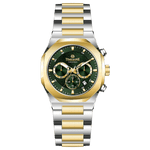 Discover timezone watches: elegant branded wrist watches for men in pakistan. A silver-toned stainless steel watch with a gold-tone band and dial, featuring a chronograph movement and a date display.