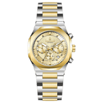 Discover timezone watches: elegant branded wrist watches for men in pakistan. A silver-toned stainless steel watch with a gold-tone band and dial, featuring a chronograph movement and a date display.