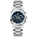 A silver stainless steel watch with a chronograph function, a date display, and a stainless steel band. Discover timezone watches: elegant branded wrist watches for men in pakistan