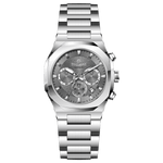 A silver stainless steel watch with a chronograph function, a date display, and a stainless steel band. Discover timezone watches: elegant branded wrist watches for men in pakistan