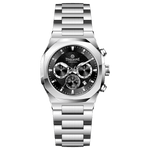 A silver stainless steel watch with a chronograph function, a date display, and a stainless steel band. Discover timezone watches: elegant branded wrist watches for men in pakistan