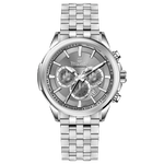 A stainless steel timezone watch with a silver dial, featuring a date display and a textured band. Discover timezone watches: elegant branded wrist watches for men in pakistan.