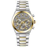 Branded wrist watches for men in pakistan. A silver and gold stainless steel chronograph watch with a two-tone band and a white dial with gold accents.