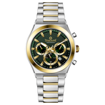 Branded wrist watches for men in pakistan. A silver and gold stainless steel chronograph watch with a two-tone band and a white dial with gold accents.