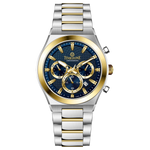 Branded wrist watches for men in pakistan. A silver and gold stainless steel chronograph watch with a two-tone band and a white dial with gold accents.