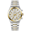 Branded wrist watches for men in pakistan. A silver and gold stainless steel chronograph watch with a two-tone band and a white dial with gold accents.