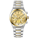 Branded wrist watches for men in pakistan. A silver and gold stainless steel chronograph watch with a two-tone band and a white dial with gold accents.