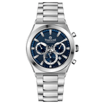 Branded wrist watch for men in pakistan. A silver-colored stainless steel watch with a chronograph dial and a bracelet strap.