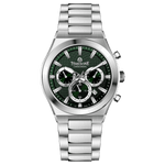 Branded wrist watch for men in pakistan. A silver-colored stainless steel watch with a chronograph dial and a bracelet strap.