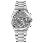Branded wrist watch for men in pakistan. A silver-colored stainless steel watch with a chronograph dial and a bracelet strap.