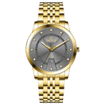 Branded wrist watch for men in pakistan. A gold-colored stainless steel Evertime Pulse watch with a white dial and diamond-like embellishments, displayed against a plain background.