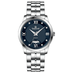 A silver stainless steel timezone watch with a round dial, stainless steel band, and a date display. Discover timezone watches: elegant branded wrist watches for men in pakistan.
