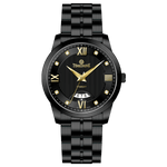 A black stainless steel Timezone watch, featuring a stainless steel band and a date display. Discover timezone watches: elegant branded wrist watches for men in pakistan.