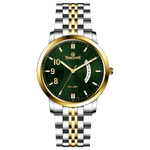 A Timezone watch with a stainless steel band and a silver dial featuring gold accents and markers. Discover timezone watches: elegant branded wrist watches for men in pakistan.