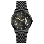 A TIMEZONE watch with a stainless steel band and a black dial featuring white hour markers and a date. Discover timezone watches: elegant branded wrist watches for men in pakistan.