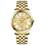 A silver-toned timezone watch with a gold stainless steel band and casing, featuring a analog display and a date function. Discover timezone watches: elegant branded wrist watches for men in pakistan