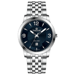 A silver stainless steel Infinity Stratos watch with a stainless steel band and a hardened crystal mineral glass dial.