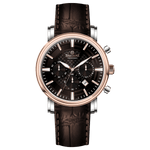 Branded wrist watch for men in pakistan. A stylish Vaur Epoch watch with a silver dial, rose gold case, and a brown leather strap.