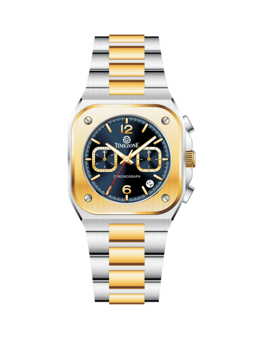 Two-tone silver and gold watch with blue dial on a white background - branded wrist watches for men in pakistan