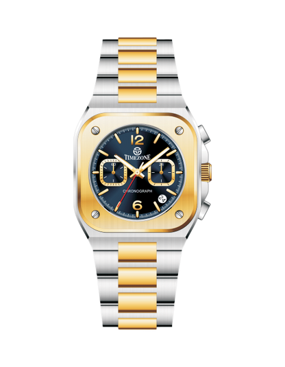 Two-tone silver and gold watch with blue dial on a white background - branded wrist watches for men in pakistan