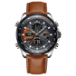 A black and silver dual-time watch with a leather strap and a digital display. Discover timezone watches: elegant branded wrist watch for men in pakistan.