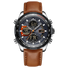 A black and silver dual-time watch with a leather strap and a digital display. Discover timezone watches: elegant branded wrist watch for men in pakistan.