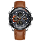 A black and silver dual-time watch with a leather strap and a digital display. Discover timezone watches: elegant branded wrist watch for men in pakistan.