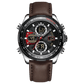 A black and silver dual-time watch with a leather strap and a digital display. Discover timezone watches: elegant branded wrist watch for men in pakistan.