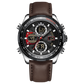 A black and silver dual-time watch with a leather strap and a digital display. Discover timezone watches: elegant branded wrist watch for men in pakistan.