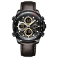 A black dual-time watch with a leather strap and a digital display. Discover timezone watches: elegant branded wrist watch for men in pakistan.