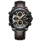A black dual-time watch with a leather strap and a digital display. Discover timezone watches: elegant branded wrist watch for men in pakistan.