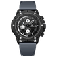 A grey-banded, black-faced TZ-1306 Solace Phoenix watch with a date display and multiple sub-dials for chronograph functionality. Discover timezone watches: elegant branded wrist watch for men in pakistan.