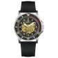 Branded wrist watch for men in pakistan. A silver-toned Monarch Luxe watch with a gray leather/cloth strap and a transparent dial showcasing the automatic movement.