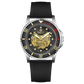 Branded wrist watch for men in pakistan. A silver-toned Monarch Luxe watch with a gray leather/cloth strap and a transparent dial showcasing the automatic movement.