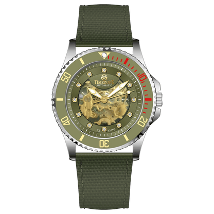 Branded wrist watch for men in pakistan. A silver-toned Monarch Luxe watch with a gray leather/cloth strap and a transparent dial showcasing the automatic movement.