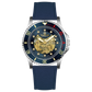 Branded wrist watch for men in pakistan. A silver-toned Monarch Luxe watch with a gray leather/cloth strap and a transparent dial showcasing the automatic movement.
