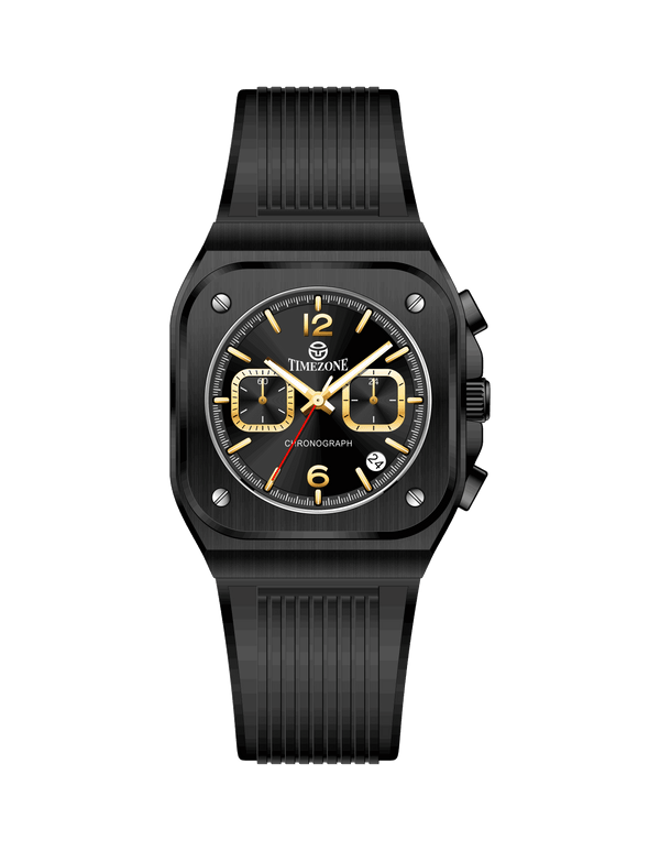 Black watch with a detailed face on a white background - branded wrist watch for men in pakistan