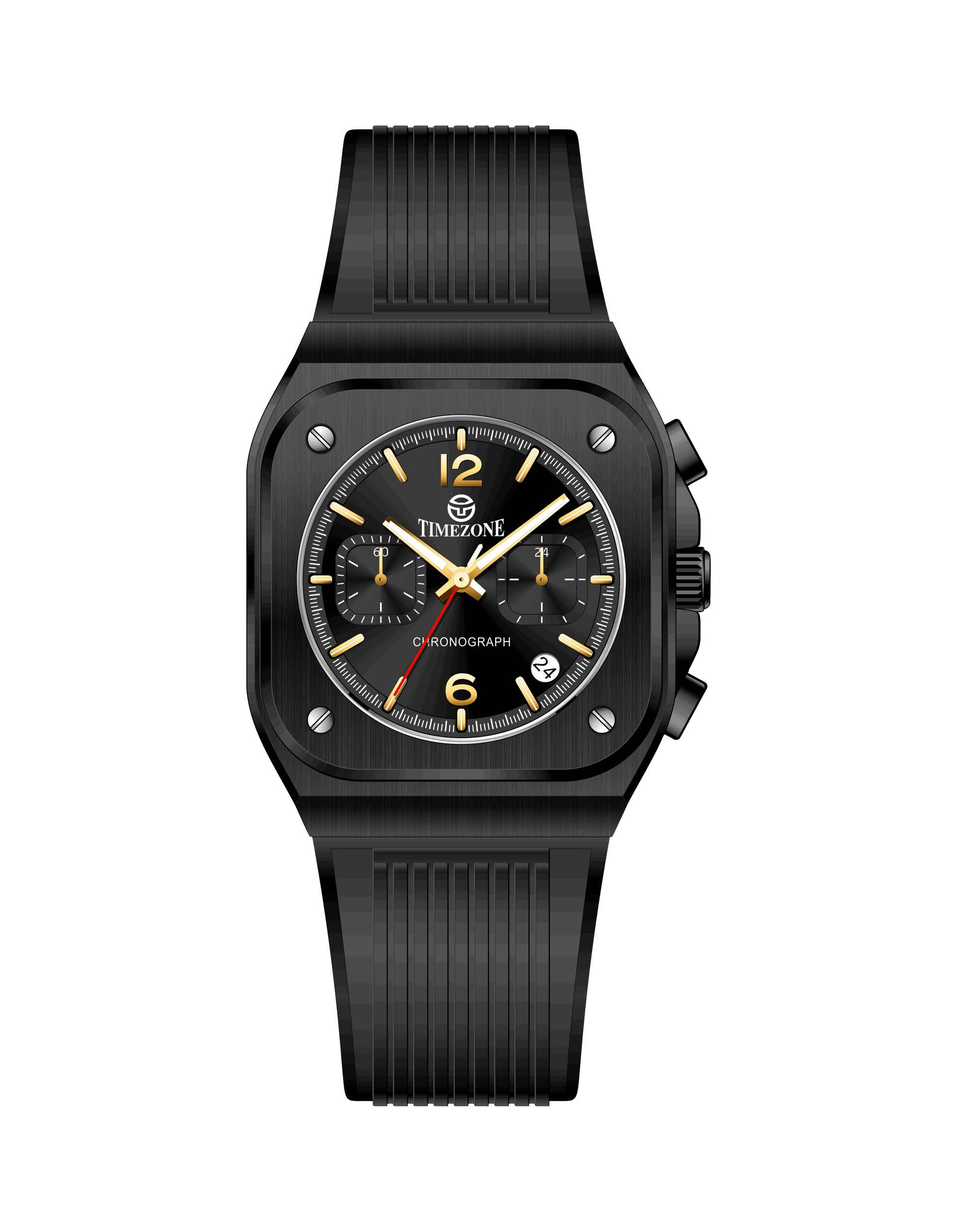 Black watch with a detailed face on a white background - branded wrist watch for men in pakistan