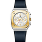 Branded wrist watch for men in pakistan with Gold and silver watch with black strap on a white background